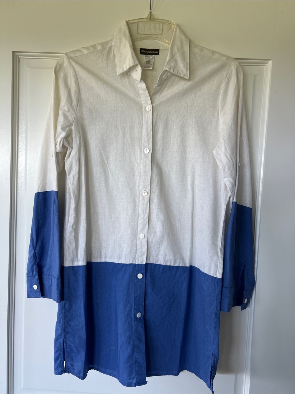 Tommy Bahama White and Blue Button-Front Swim Coverup